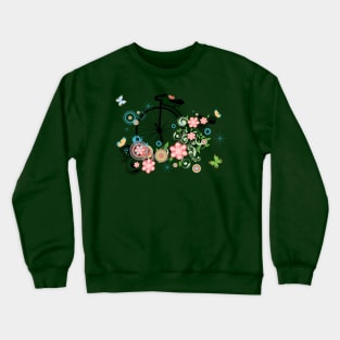 Big wheel bicycle with flowers Crewneck Sweatshirt